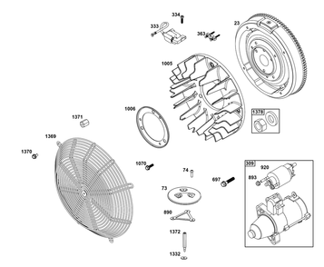 Flywheel, Ignition, And Starter Group Diagram and Parts List for 611477-1243-J1  Briggs and Stratton Engine